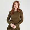 Pull avec boutons épaules vert kaki femme