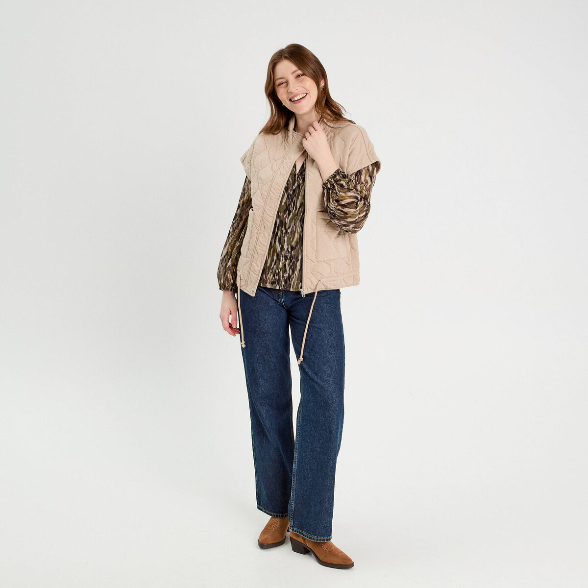 Veste sans manches matelassée taupe femme
