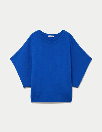 Pull oversize col rond manches courtes bleu electrique femme