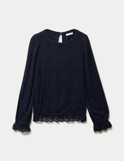Top droit manches longues col montant bleu marine femme
