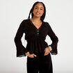 Blouse ajust&eacute;e col v manches longues noir femme