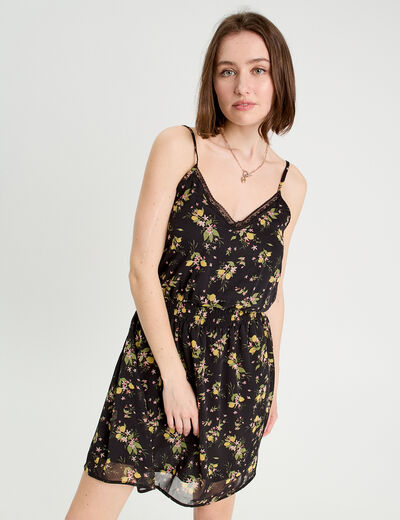 Robe patineuse bretelles fines noir femme