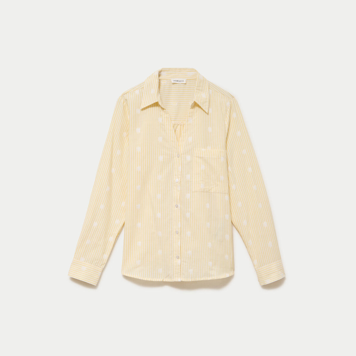 Chemise droite manches longues jaune citron femme