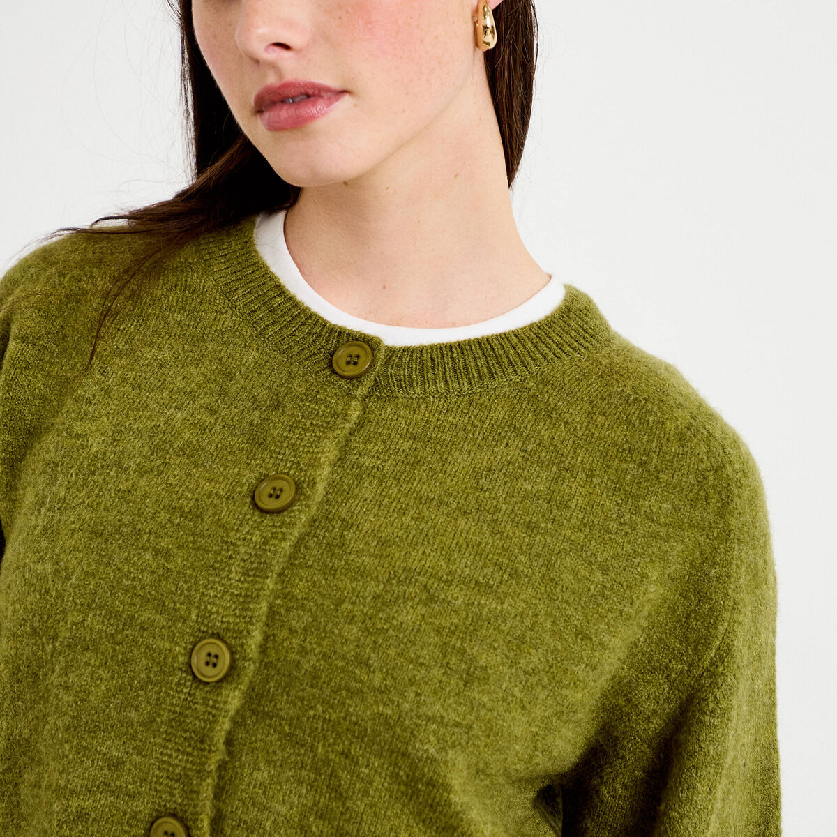 Gilet col rond vert fonc&eacute; femme