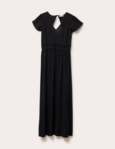 Robe longue évasée noir femme