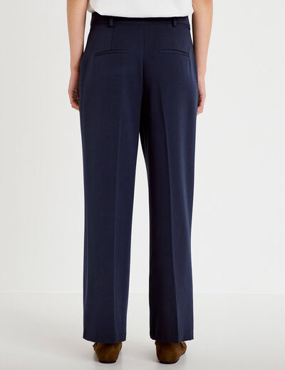 Pantalon large taille haute bleu marine femme