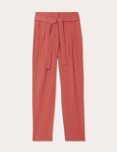 Pantalon paperbag fluide vieux rose femme