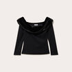 T-shirt col bardot fausse fourrure noir femme