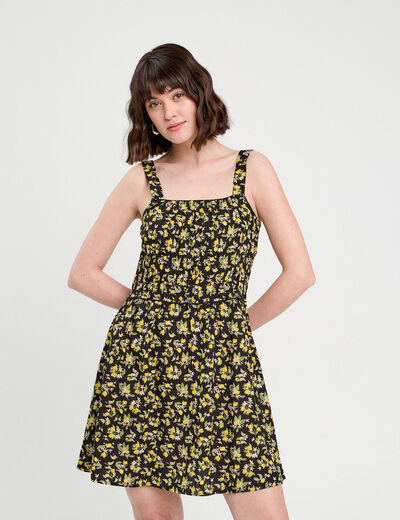 Robe évasée bretelles fines noir femme