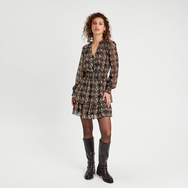 Robe évasée volantée noir femme