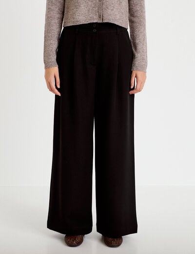 Pantalon large taille haute noir femme