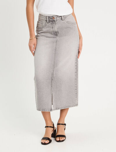 Jupe crayon taille standard denim gris clair femme