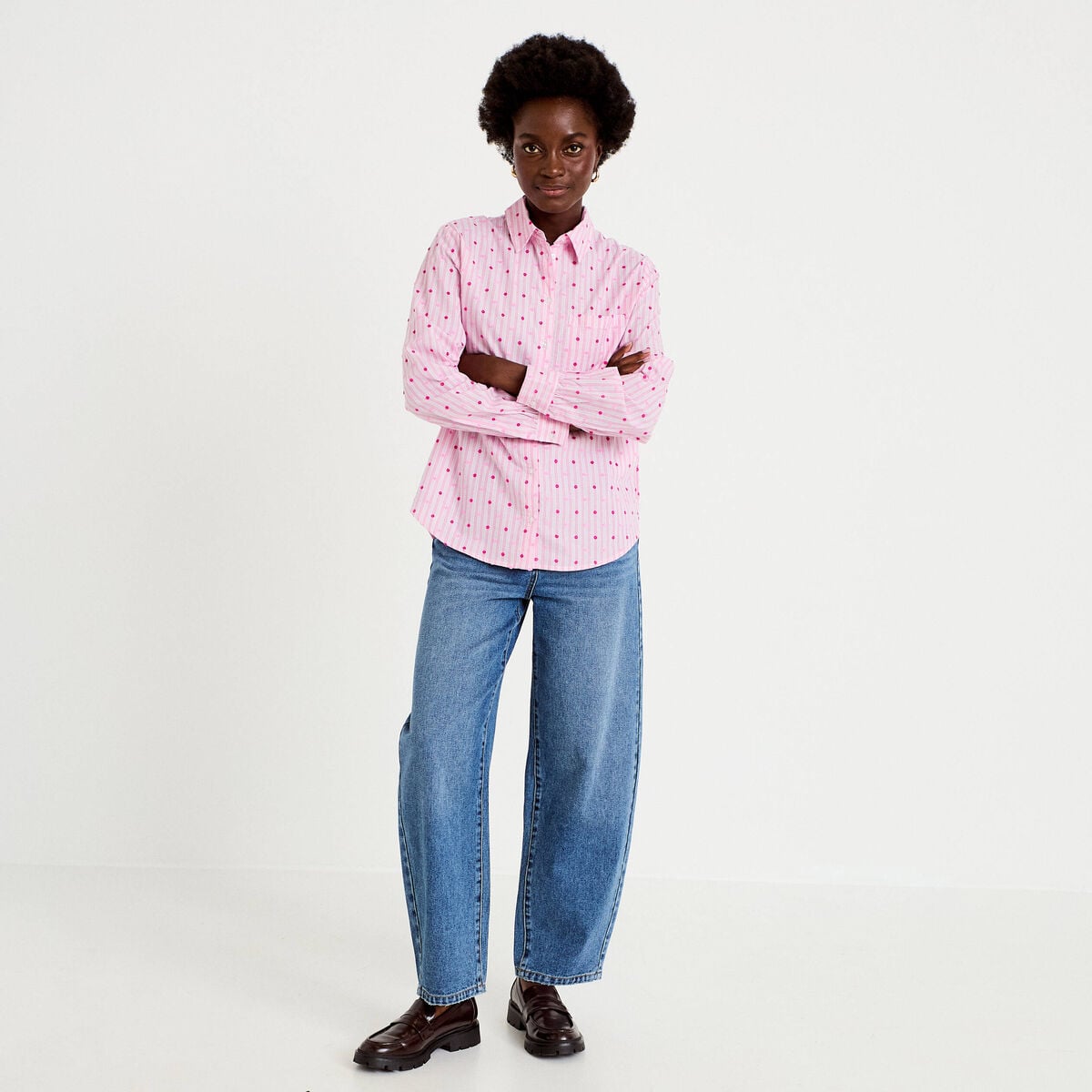 Chemise coupe ample manches longues rose femme