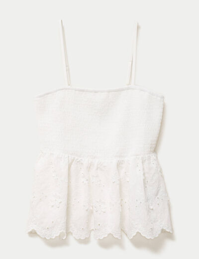 Top bi-mati&egrave;re &agrave; bretelles blanc femme