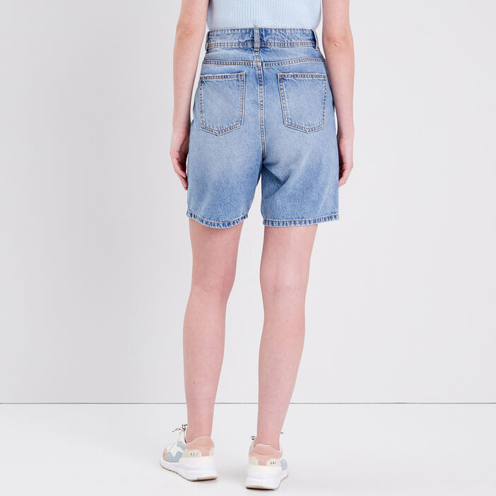 Bermuda droit en jean denim double stone femme