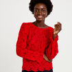 Blouse droite col v en dentelle rouge femme