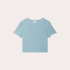 T-shirt cintré cropped bleu gris femme
