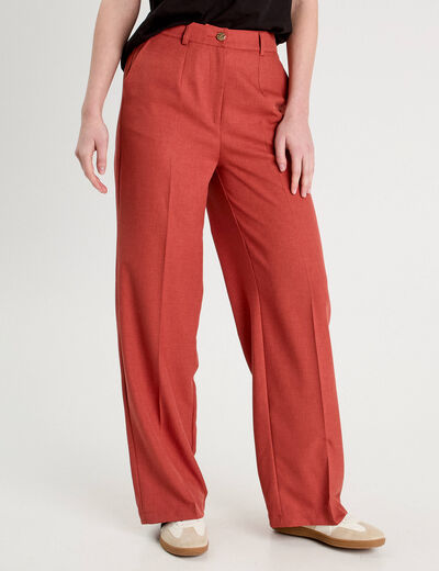 Pantalon droit large pinces vieux rose femme