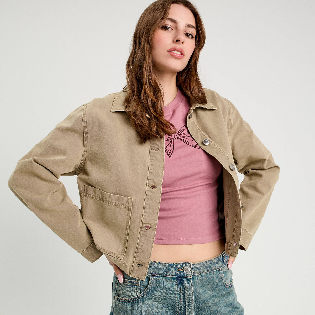 Veste droite boutonn&eacute;e vert pastel femme