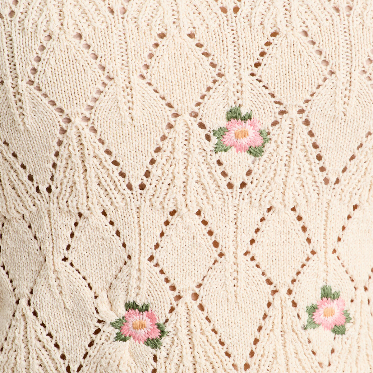 Débardeur tricot brodé ecru femme