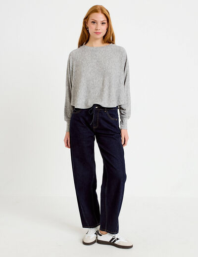 Cape boyfriend cropped col rond gris clair femme