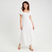 Robe longue évasée smockée blanc femme