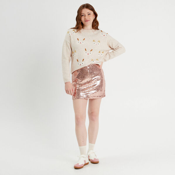 Jupe-short droite sequins rose champagne femme