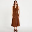 Robe droite 3/4 sans manches col v marron femme