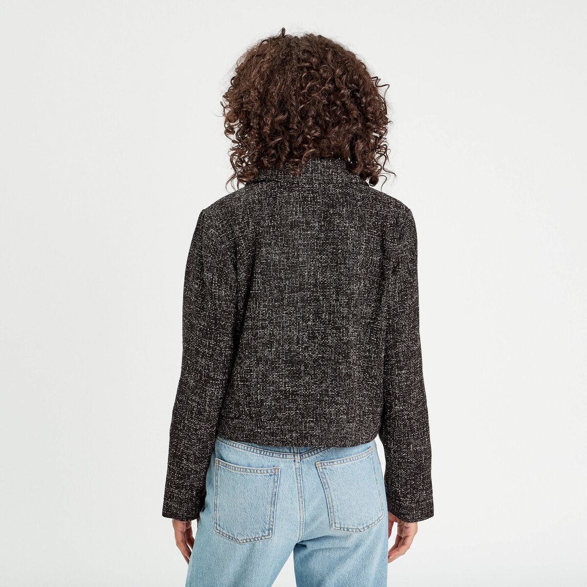 Veste boutonnée tweed noir femme