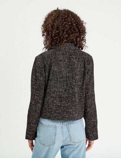 Veste boutonnée tweed noir femme