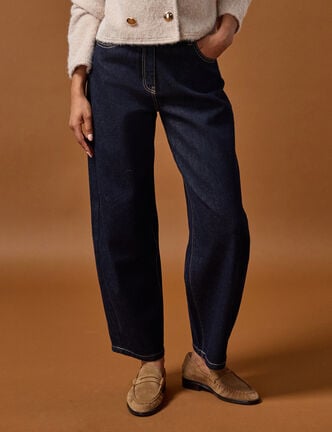 Jean barrel cropped taille standard denim brut femme