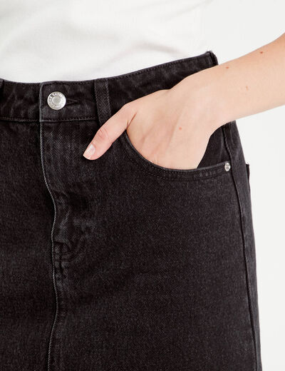 Jupe midi droite en jean noir femme