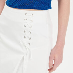 jupe droite en jean lacage ecru femme Jupe droite en jean laçage ecru femme