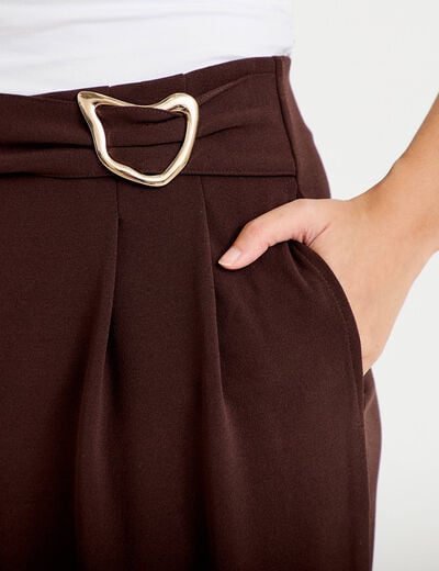 Pantalon large avec ceinture &agrave; bijou marron fonc&eacute; femme