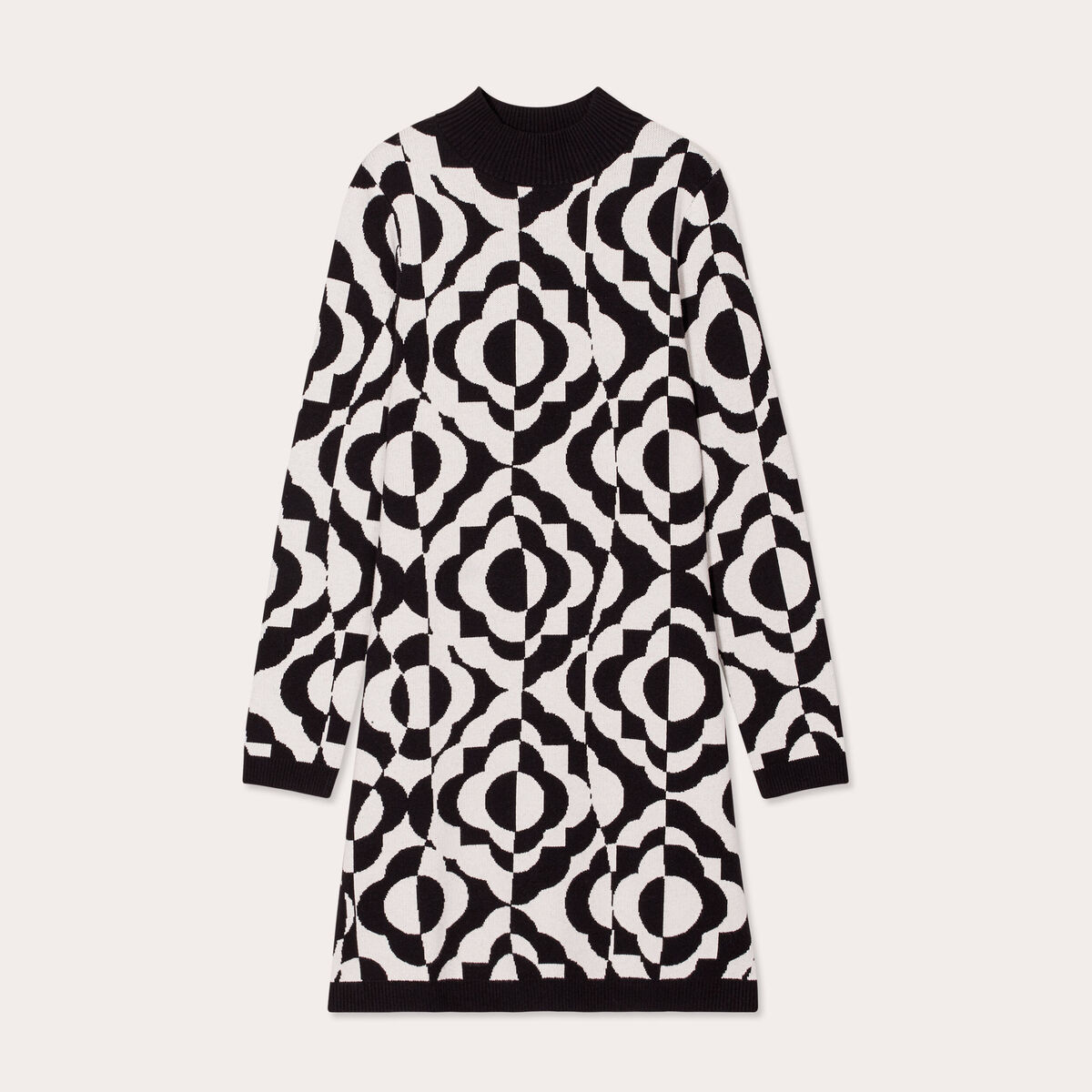 Robe pull droite col montant blanc femme