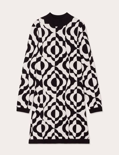 Robe pull droite col montant blanc femme