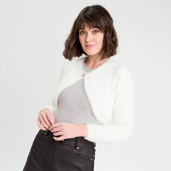 Gilet boléro manches longues ecru femme