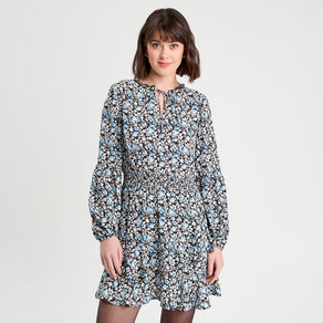 Robe évasée volantée noir femme