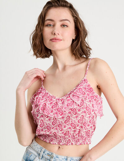 Blouse cropped volants blanc femme
