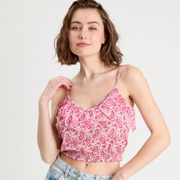 Blouse cropped volants blanc femme