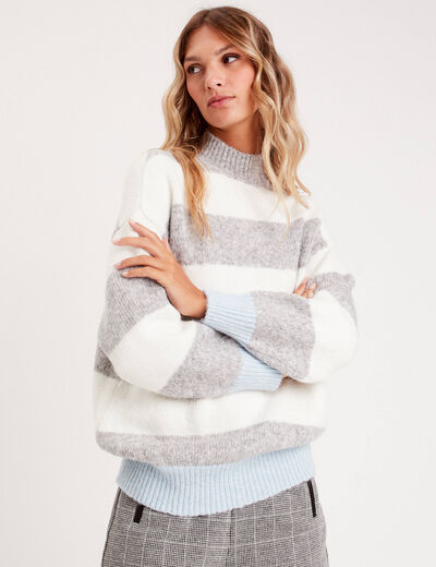 Pull col montant gris clair femme