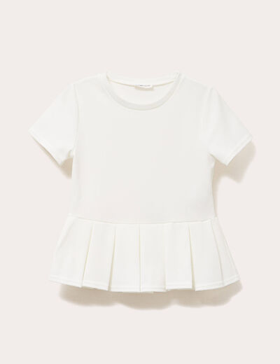 Top col rond manches courtes ecru femme