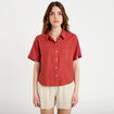 Chemise droite courte col classique vieux rose femme