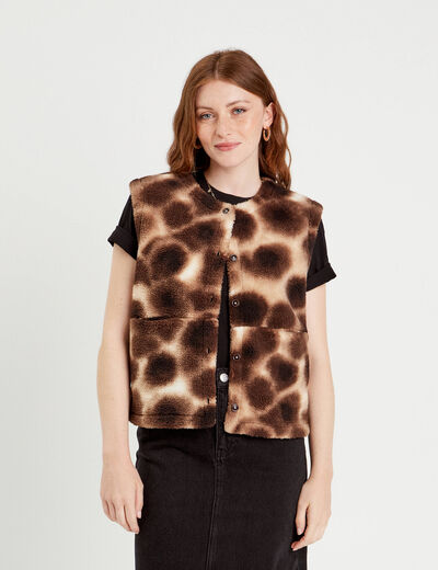 Gilet sans manches effet polaire marron femme