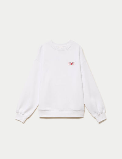 Sweat oversize col rond manches longues blanc femme