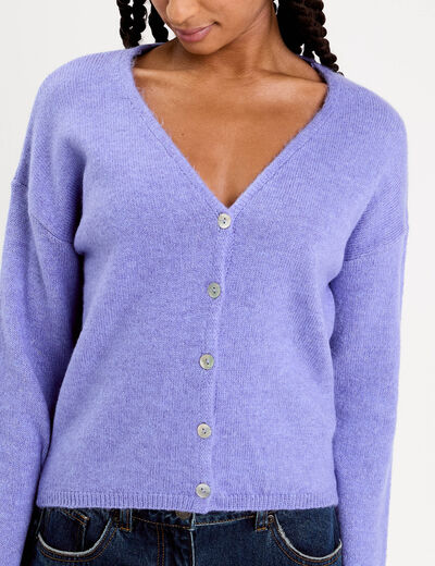 Gilet boutonné avec col en V bleu violet femme