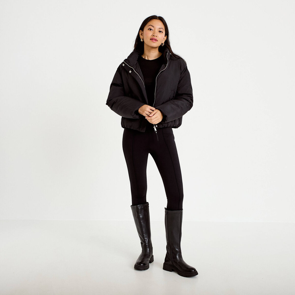Doudoune cropped col montant noir femme