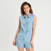Combishort flare en jean denim bleach femme