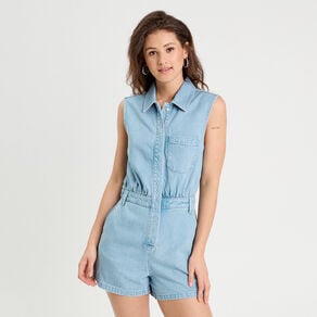 combishort flare en jean denim bleach femme Combishort flare en jean denim bleach femme