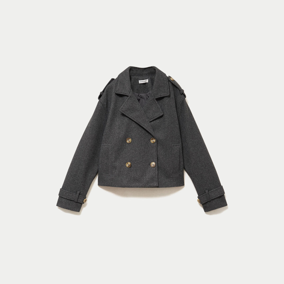 Trench court boutonn&eacute; gris femme